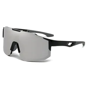 Outdoor sports cycling sunglasses featuring a mirrored shield lens and durable black frame