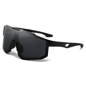 Sporty large-frame cycling sunglasses with black windproof lenses for outdoor use