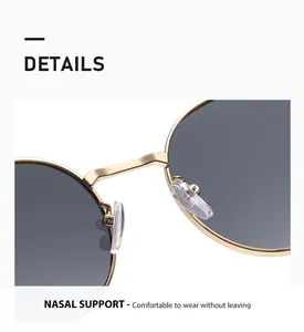 Detailansicht der bequemen Silikon-Nasenpads auf der goldenen runden Sonnenbrille