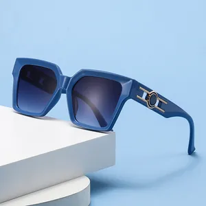Fashion Square Frame Sunglasses For Men Women PC Gradient Lens UV400 Sun Glasses Retro Decorative Metal Temple Outdoor Eyewear