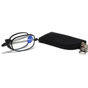 Foldable anti-blue light reading glasses +1.50 diopter with portable black zipper case