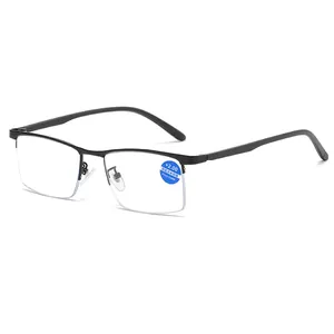 Business Men Metal Half Frame Anti Blue Light Reading Glasses HD Presbyopic Eyeglasses For Seniors Square Frame