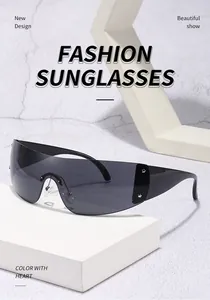 Detailed side view of Y2K futuristic rimless sunglasses featuring silver pentagram stars