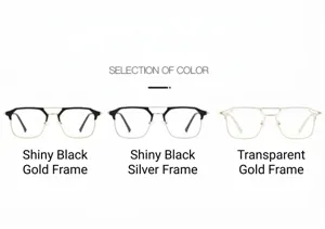Auswahl an stilvollen Retro-Halbrandbrillen in Schwarzgold, Schwarzsilber und Klargold.