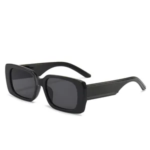 Trendy small square frame sunglasses with black glossy finish for unisex fashion