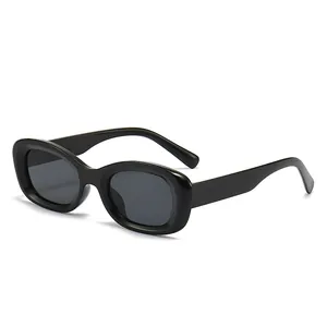 Lunettes de soleil ovales noires rétro pour femmes avec monture épaisse et verres