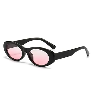 Retro-Oval-Cat-Eye-Sonnenbrille mit elegantem schwarzem Rahmen und rosa Gläsern