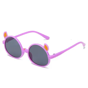 Cute pink children's cat ear sunglasses featuring dark lenses for stylish UV protection