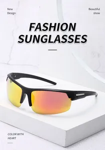 Close-up detail of sports sunglasses featuring vibrant orange polarized lenses and black frame.