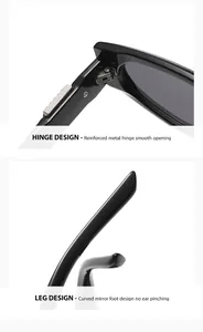 Detalle de bisagra metálica reforzada y patillas curvadas para gafas de sol ojo de gato