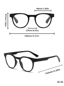 Detaillierte Abmessungen und Gewicht der stilvollen schwarzen Blaulicht-Lesebrille für Damen