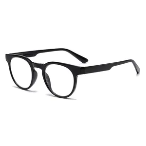 Klassische schwarze Lesebrille mit rundem Rahmen und Blaulichtfilter für Frauen.