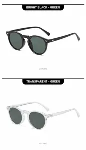 Retro round small frame sunglasses with rivets in black and transparent options