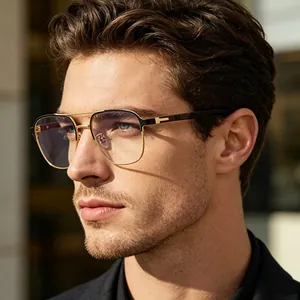 Klassische Doppelsteg Quadratische Blaulichtfilter Brille für Herren Brillengestelle.
