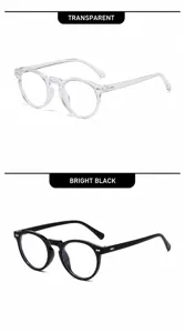Macro view of vintage round eyeglasses in transparent and bright black colors