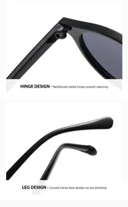 Detail view of retro small frame sunglasses showing reinforced metal hinge and curved legs.