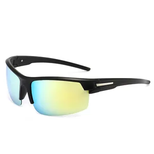 Side view of polarized cycling sunglasses with black frame and gradient mirrored lenses.