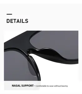 Detail of the comfortable integrated nasal support on futuristic black cyberpunk sunglasses