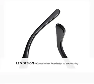 Close-up detail of curved temples on futuristic black cycling sunglasses for comfort