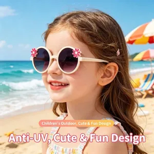 Kids Cute Sunflower Round Frame Sunglasses PC UV400 Outdoor Sun Protection Shades Daisy Flower Glasses For Children Boys Girls Vacation