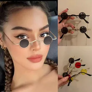 Lunettes de Soleil Vintage Petit Cadre Rond en Métal Hommes Femmes Steampunk Punk Hip Hop Mode Lunettes de Soleil Protection UV