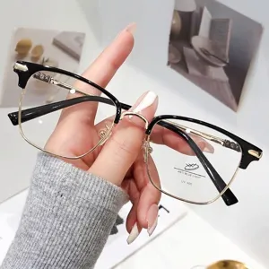 Zakelijke Heren Anti Blauw Licht Leesbril Half Frame Metaal Vierkante Bril Voor Ouderen UV400 Bescherming Retro Leesbril