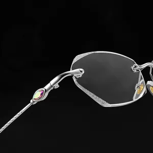 Lunettes de lecture sans monture anti-lumière bleue avec bords diamantés et cristal