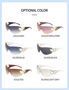 Lunettes de soleil Y2K monobloc avec accessoires en cœur en six couleurs au choix