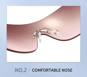 Gros plan sur les plaquettes de nez confortables des lunettes de soleil Y2K sans monture