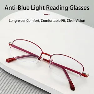 Occhiali da Lettura Anti-Luce Blu da Donna in Lega di Metallo a Mezza Montatura Eleganti Occhiali per Presbiopia per Donne Anziane