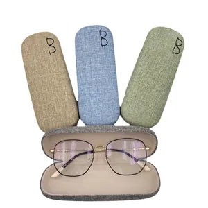 Tragbares Brillenetui-Set aus Leinen für Kurzsichtigkeit und Sonnenbrillen, minimal.