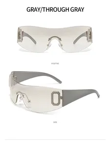 Vues détaillées de lunettes de soleil Y2K sans monture avec verres gris dégradés