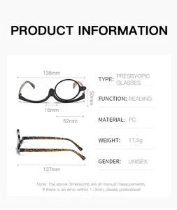 Detaillierte Produktmaße und technische Daten für die Make-up-Lesebrille