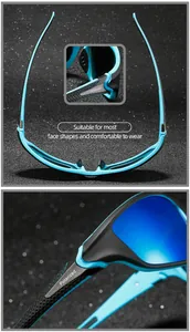 Primo piano di occhiali da ciclismo polarizzati con lenti a specchio blu e montatura