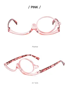 Pinke Schmink-Lesebrille mit einem Glas und 180 Grad drehbarem PC-Rahmen Detailansicht