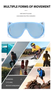 Occhiali da sole a scudo azzurri futuristici per ciclismo, corsa e sport all'aperto