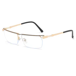 Occhiali da lettura business da uomo semi-aperti con lenti anti-luce blu e montatura dorata