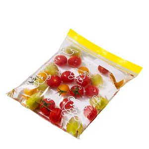 Food grade reusable zipper storage bag with cartoon bear print and yellow seal strip.