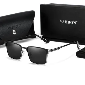 Detail view of men's polarized sunglasses with luxury VABBON storage box and case