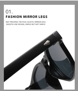 Close-up of black retro sunglasses temple with silver diamond stud and elastic hinge detail.