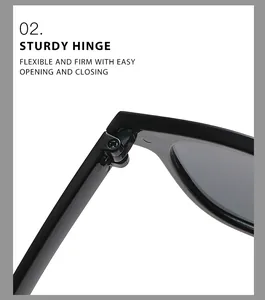 Close-up of the sturdy metal hinge on black vintage round sunglasses