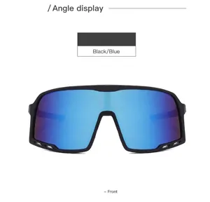 Professionelle schwarze Sportsonnenbrille mit übergroßen blau verspiegelten Gläsern