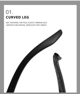 Close-up of matte black curved temple legs of sports cycling sunglasses