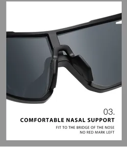 Close-up detail of comfortable nasal support on black sports cycling sunglasses
