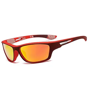 Red frame polarized sports cycling sunglasses with colorful mirrored lenses for outdoor