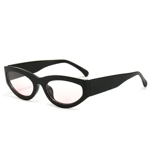 Retro cat eye sunglasses featuring black PC frame and stylish pink tinted lenses for women