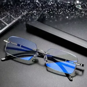 Modische randlose Lesebrille mit Diamantschliff und Blaulichtfilter für besseren Augenschutz