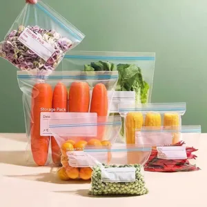 Detail view of thickened double-seal food grade airtight storage bags with vegetables