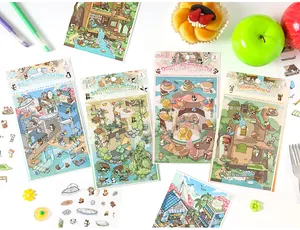 Lot de 4 paquets d'autocollants de scènes miniatures de dessins animés