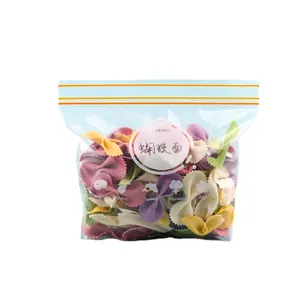Thickened PE double-zip food storage bag filled with colorful pasta for kitchen organization
